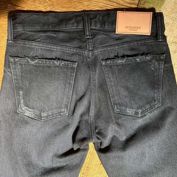 Moussy Vintage Staley Tapered Jeans Black Distressed Rock n Roll 24 - Picture 3 of 9